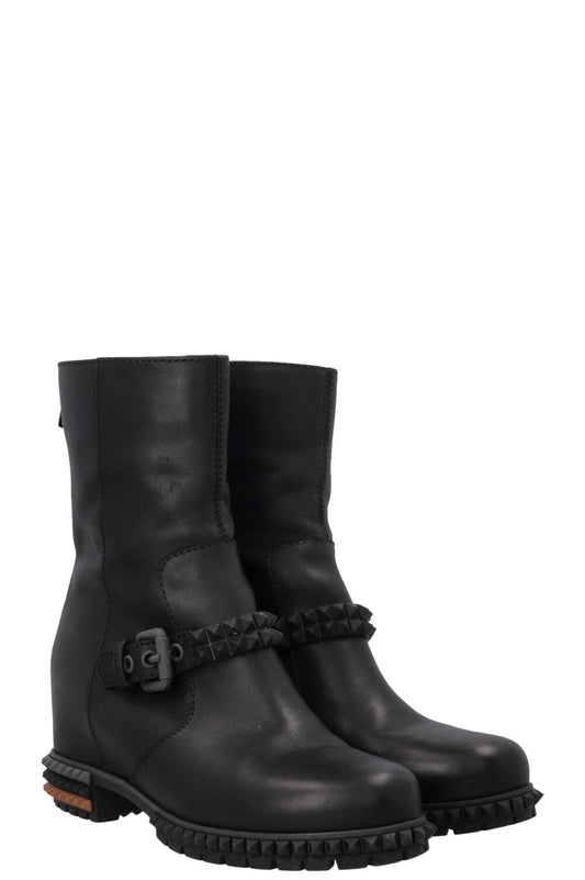 FENDI Hidden Wedge Studded Boots Leather Black