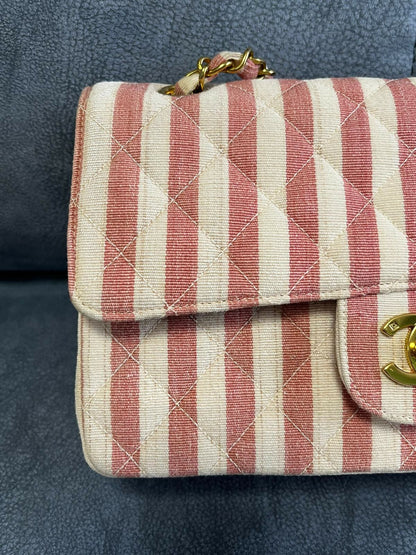 Chanel Striped Linen Classic Flap Bag