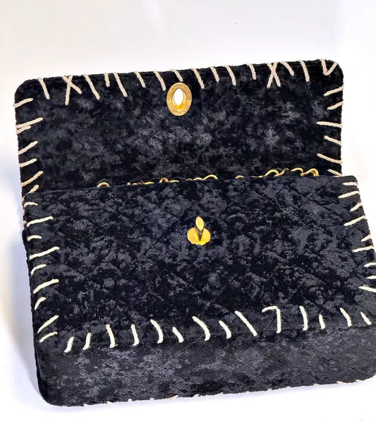 Chanel 1993 Black Velvet Whipstitch Flap Bag