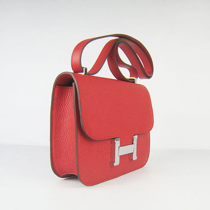 Luxury Hermes Constance Cowskin Leather Bag Red Silver