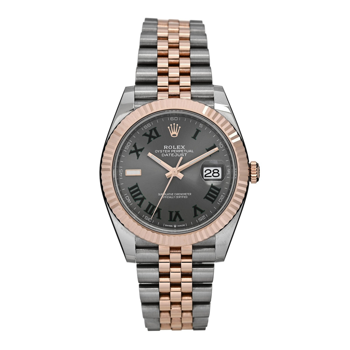 Stainless Steel 18K Everose Gold 41mm Oyster Perpetual Wimbledon Datejust Watch Slate 126331