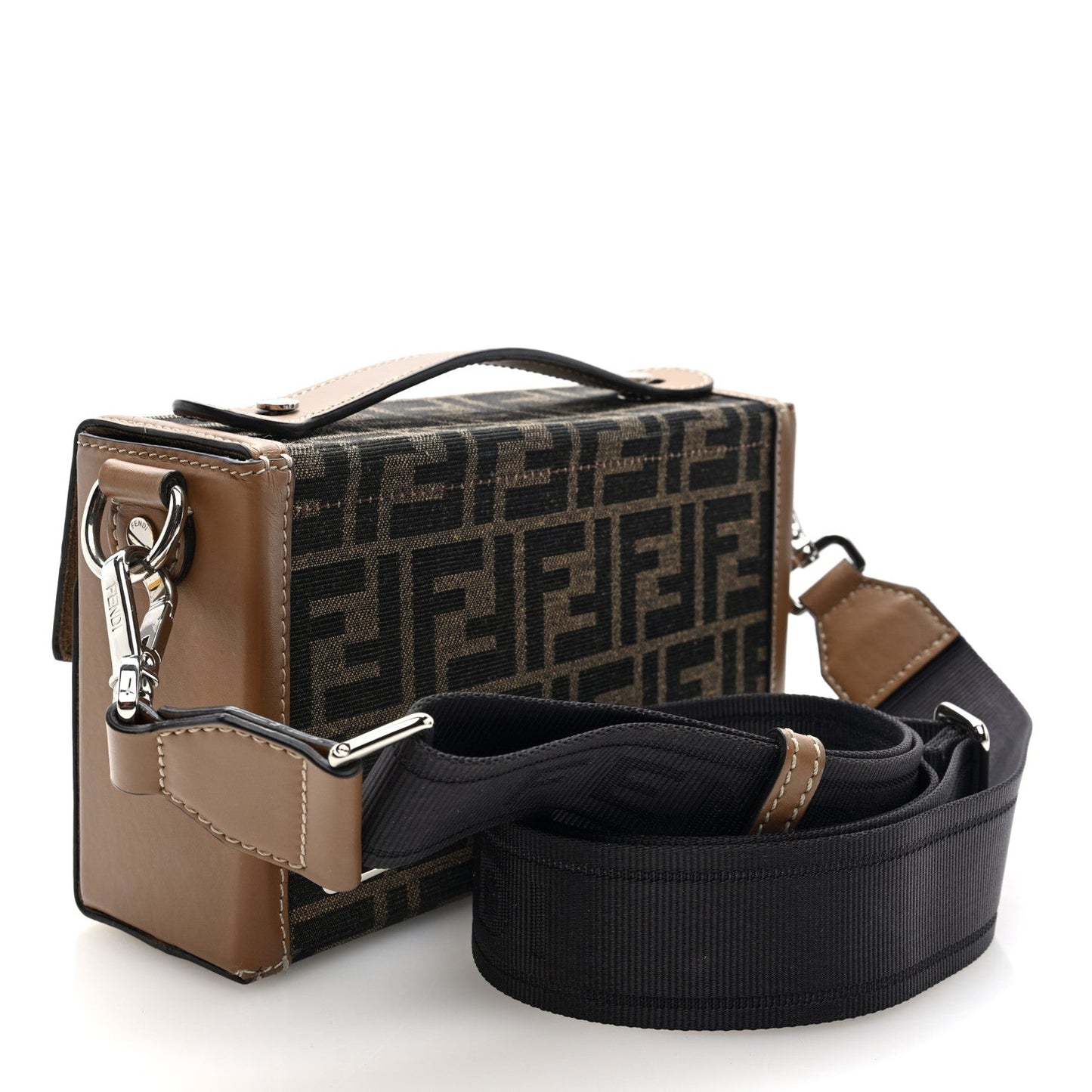 Fendi Recycled Fabric Jacquard Vitello King FF 1974 Baguette Soft Trunk Phone Pouch Tobacco Moro Sand