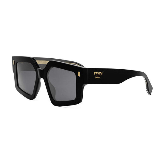 Fendi Sunglasses Geometric Full Rim, Shiny Black Frame and Smoke Lens FE40162F01A