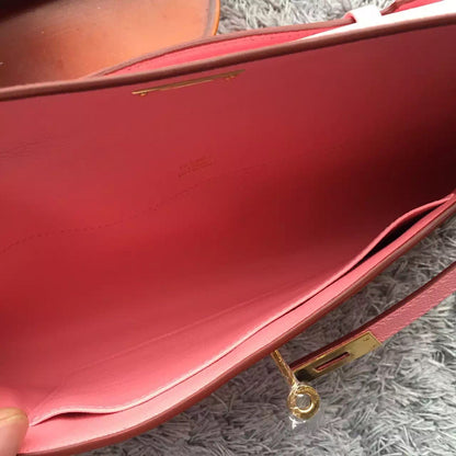 Luxury Hermes Pink Handcrafted Kelly Cut Clutch