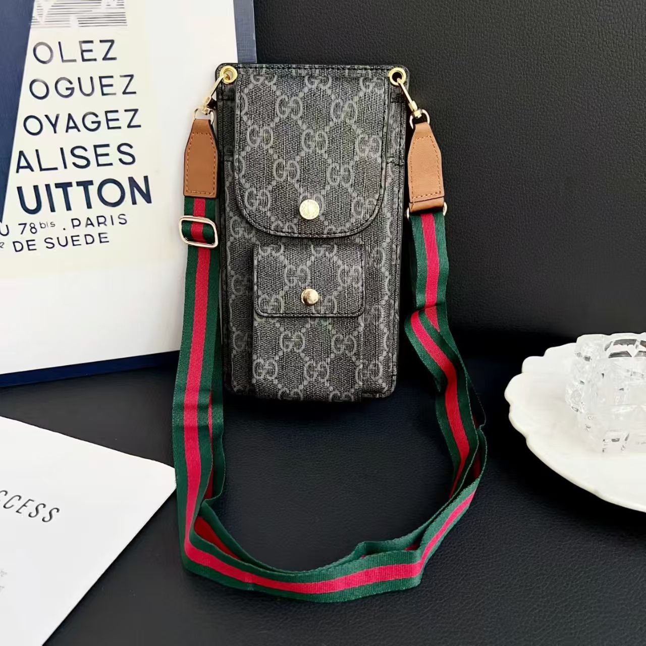 Universal Cosmetic-Style Wallet Phone Case (Fits Phones Under 6.9 Inches) with Bluetooth Earbud Pouch