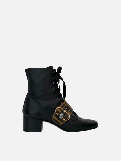 FENDI Lace Up Black FF Motif Size EU 39 Ankle Boots