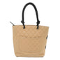 Chanel Cambon Line Tote Bag Leather Beige CC Auth am4685