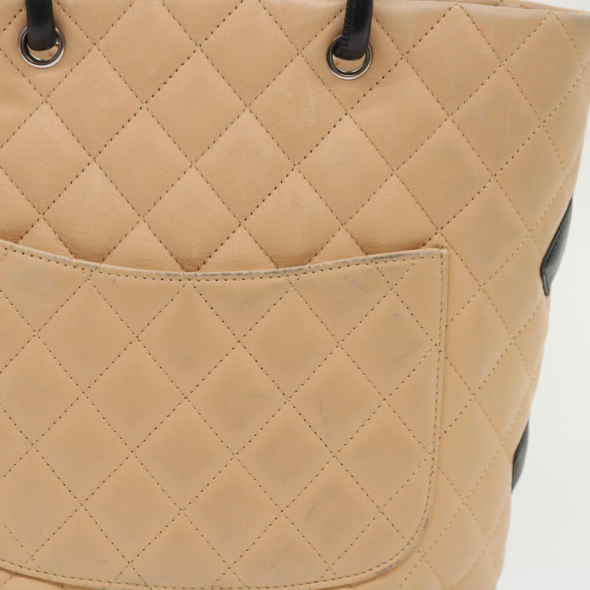 Chanel Cambon Line Tote Bag Leather Beige CC Auth am4685