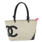 Chanel Cambon Line Tote Bag Leather White CC Auth am5180