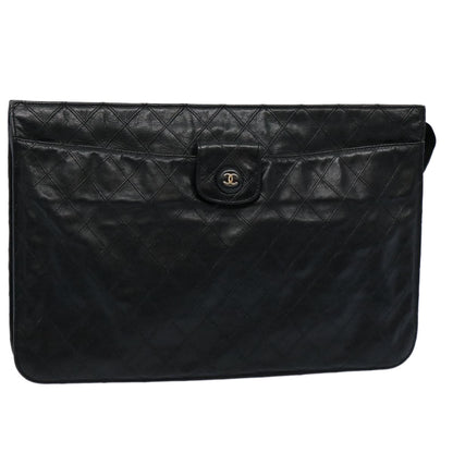 Chanel Bicolole Briefcase Lamb Skin Black CC Auth am5376