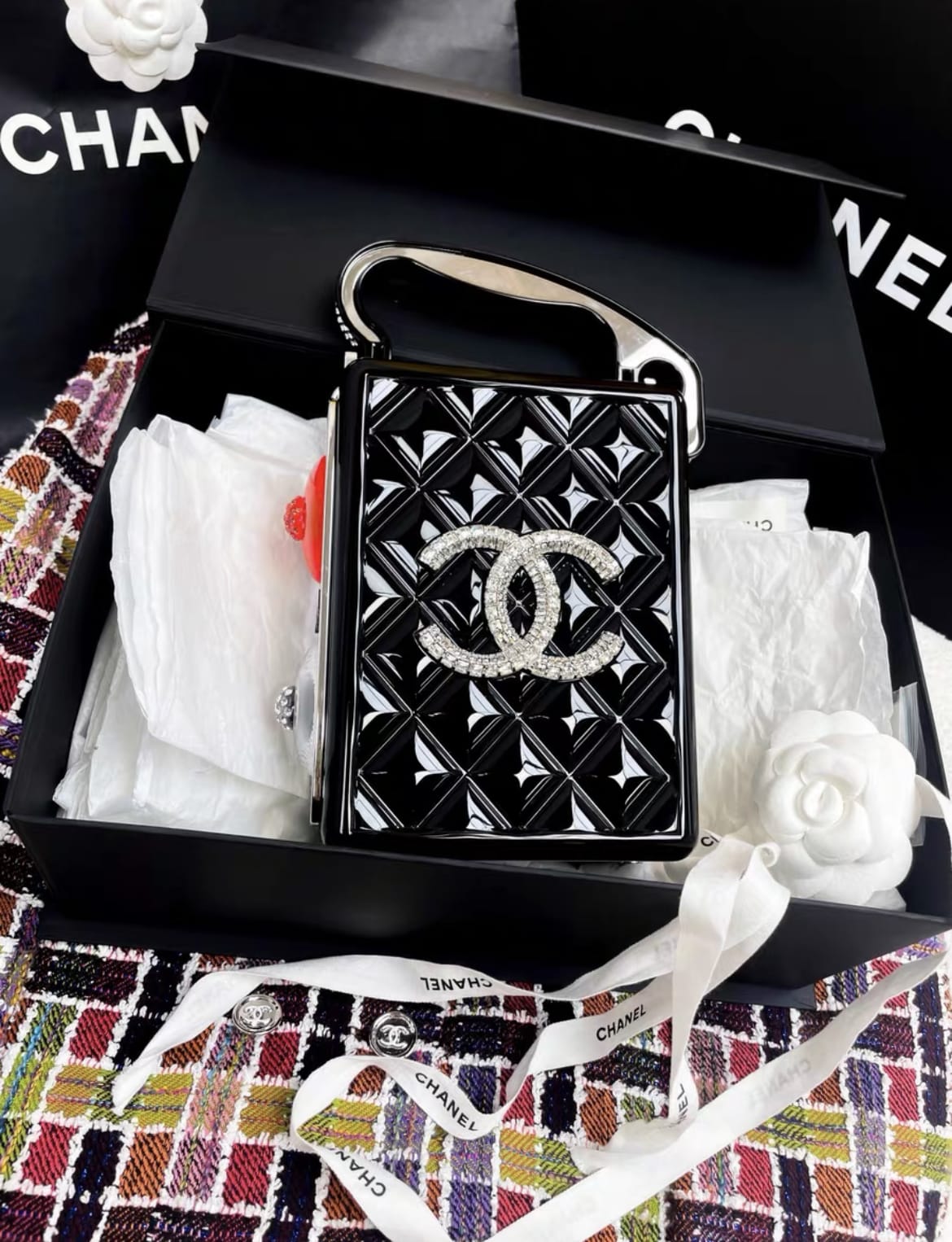Chanel Black Limited Edition Full Diamond Audio Bag Portable Chain Bag