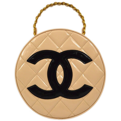 Chanel Beige Patent Leather Round Vanity