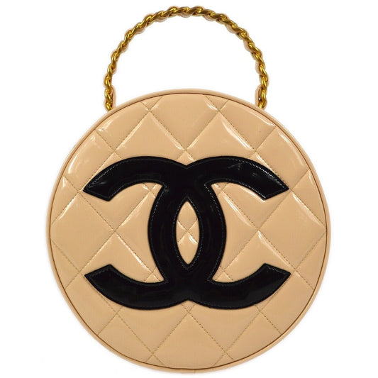 Chanel Beige Patent Leather Round Vanity