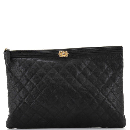 Chanel Boy O Case Clutch Quilted Caviar