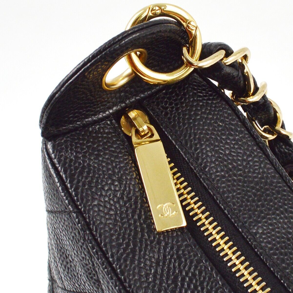 Chanel Black Caviar Skin Hobo Handbag