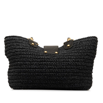 Chanel Black Straw Chain Tote Handbag