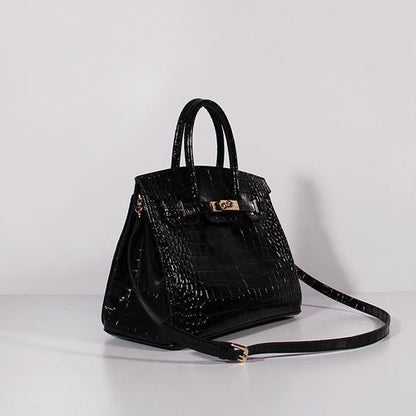 Luxury Hermes Birkin 30Cm Crocodile Leather Bag With Strap Black Gold