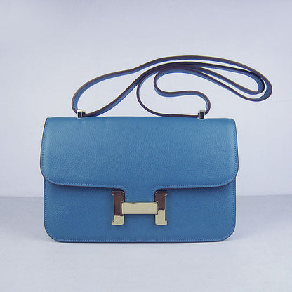 Luxury Hermes Calf Leather Message Bag Blue Golden