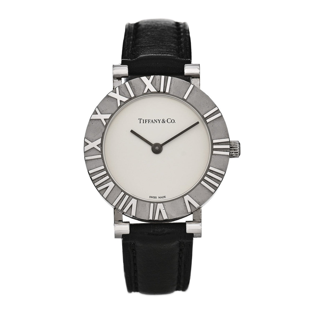 Sterling Silver Calfskin 29mm Atlas Quartz Watch Black