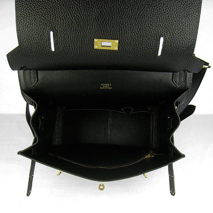 Luxury Hermes Leather Shoulder Bag Black Golden