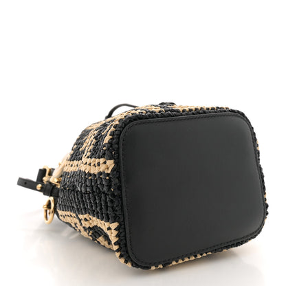 Fendi Raffia Vitello Seta F is FF Woven Mini Mon Tresor Bucket Bag Black Natural