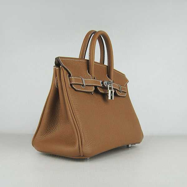 Luxury Hermes Birkin 25Cm Handbag 6068 Light Coffee Silver