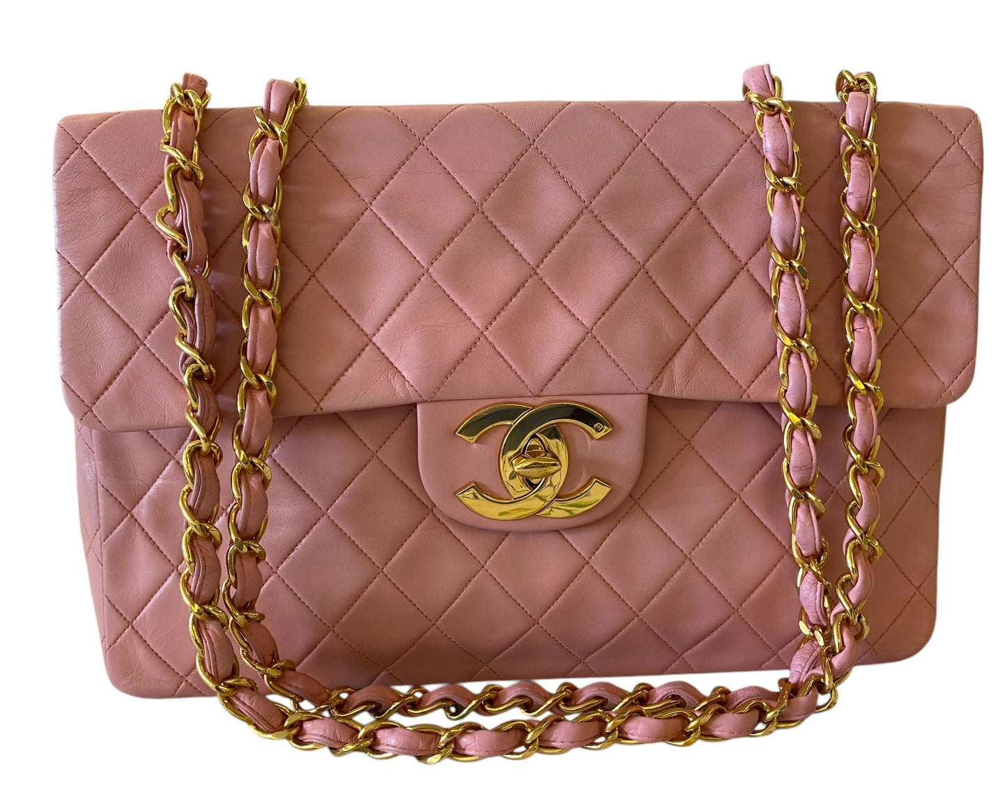 Chanel 90 S Barbie Pink Lambskin Maxi 24K Gold Hardware