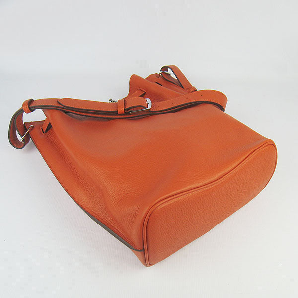 Luxury Hermes Nappa Leather Shoulder Bag Orange Silver