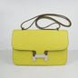 Luxury Hermes Calf Leather Handbag Lemon Yellow Silver