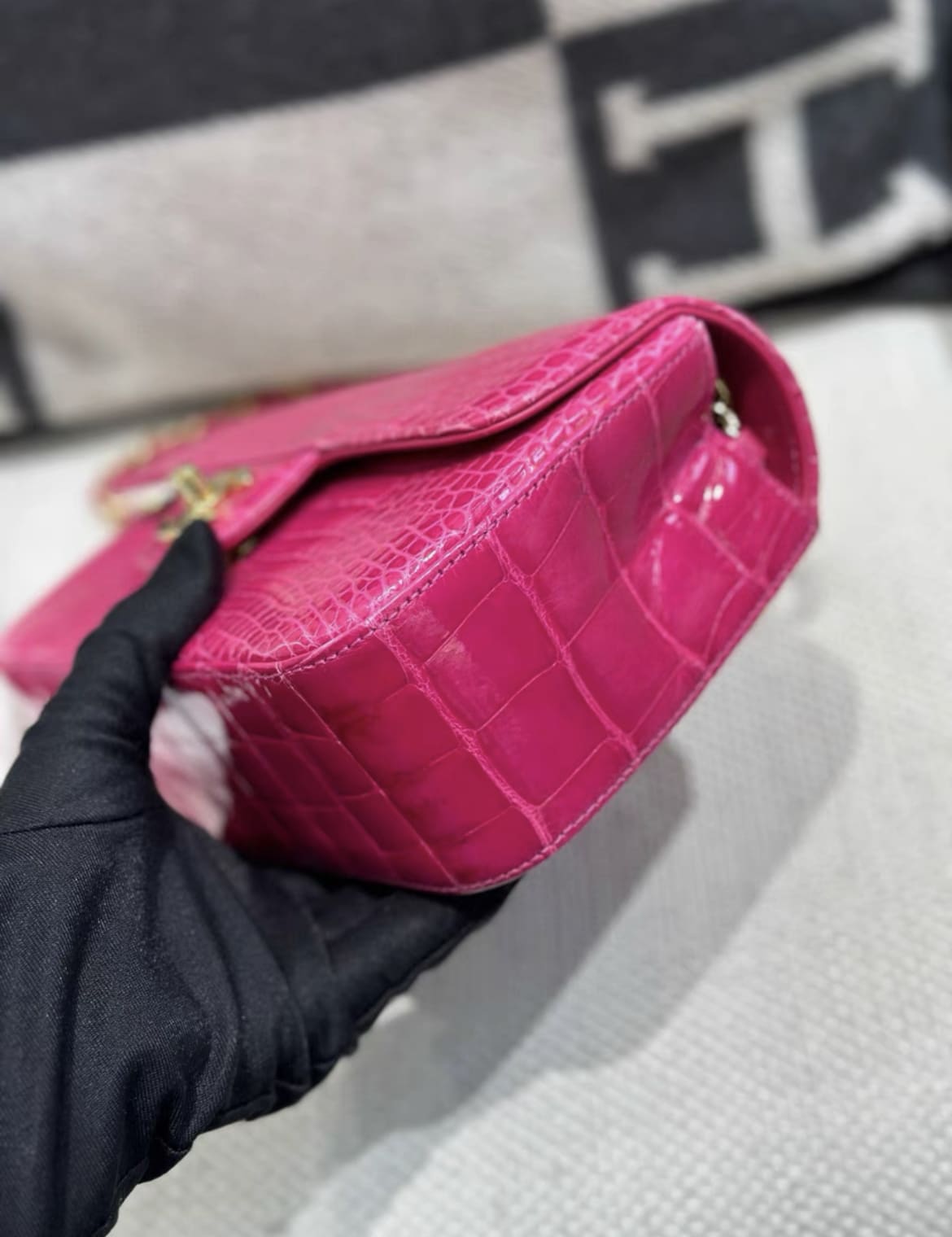 Chanel Hot Pink Alligator Mini Double Flap Bag