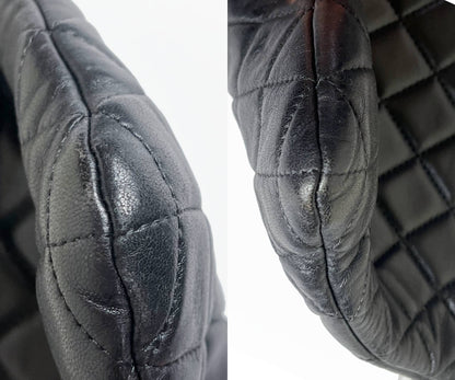Chanel Black Leather Flap Quilted Large Clutch