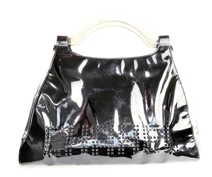 Chanel Black Patent Leather Punch Hole Clear Handle XXL Handbag