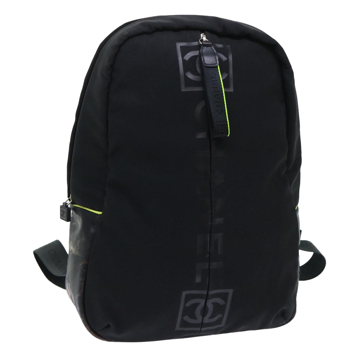 Chanel Backpack Nylon Black Yellow CC Auth bs7813