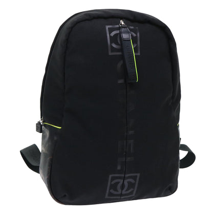 Chanel Backpack Nylon Black Yellow CC Auth bs7813
