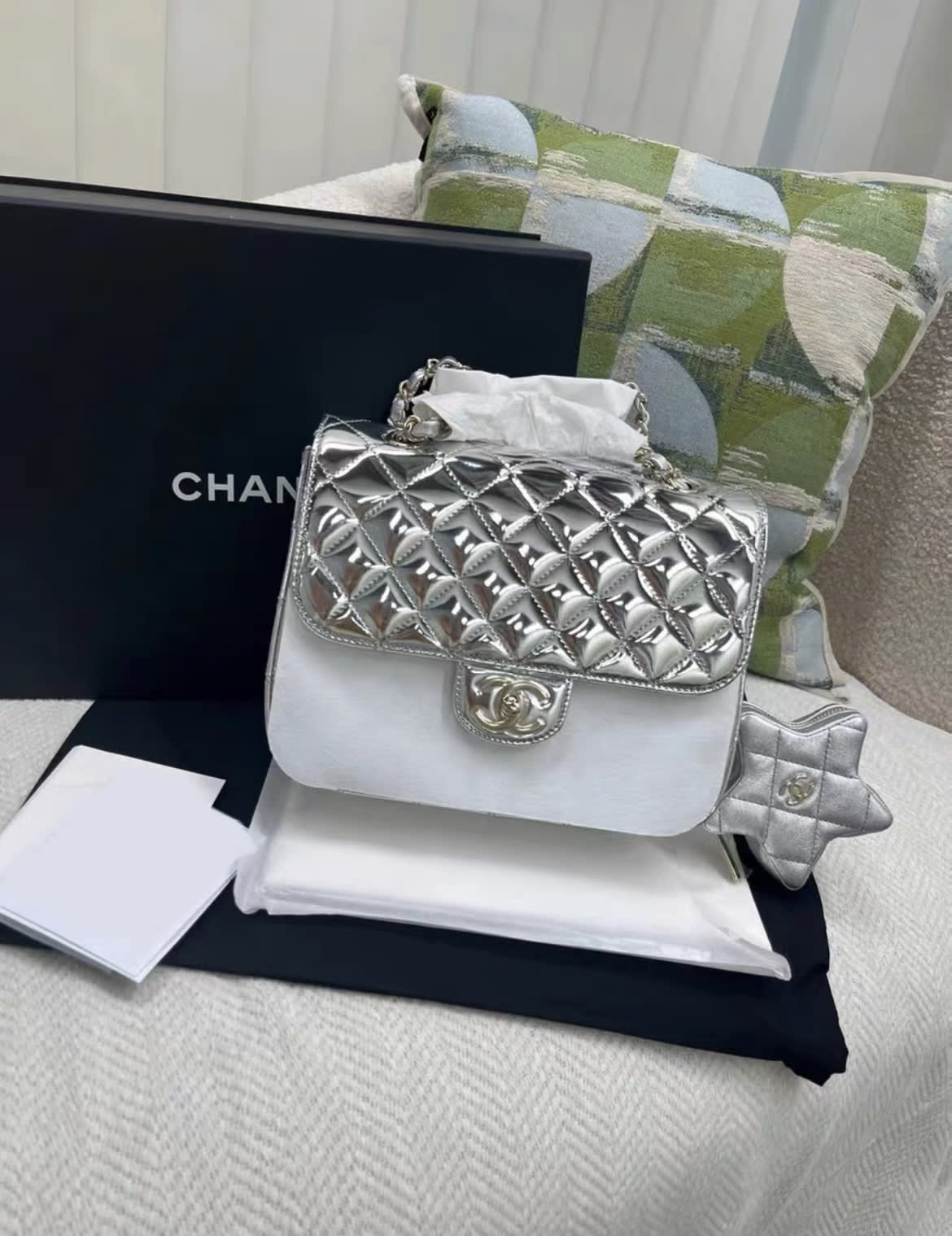Chanel Luxury Leather Silver Backpack