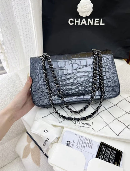 Chanel Classic Flap Leather Blue Shoulder Bag