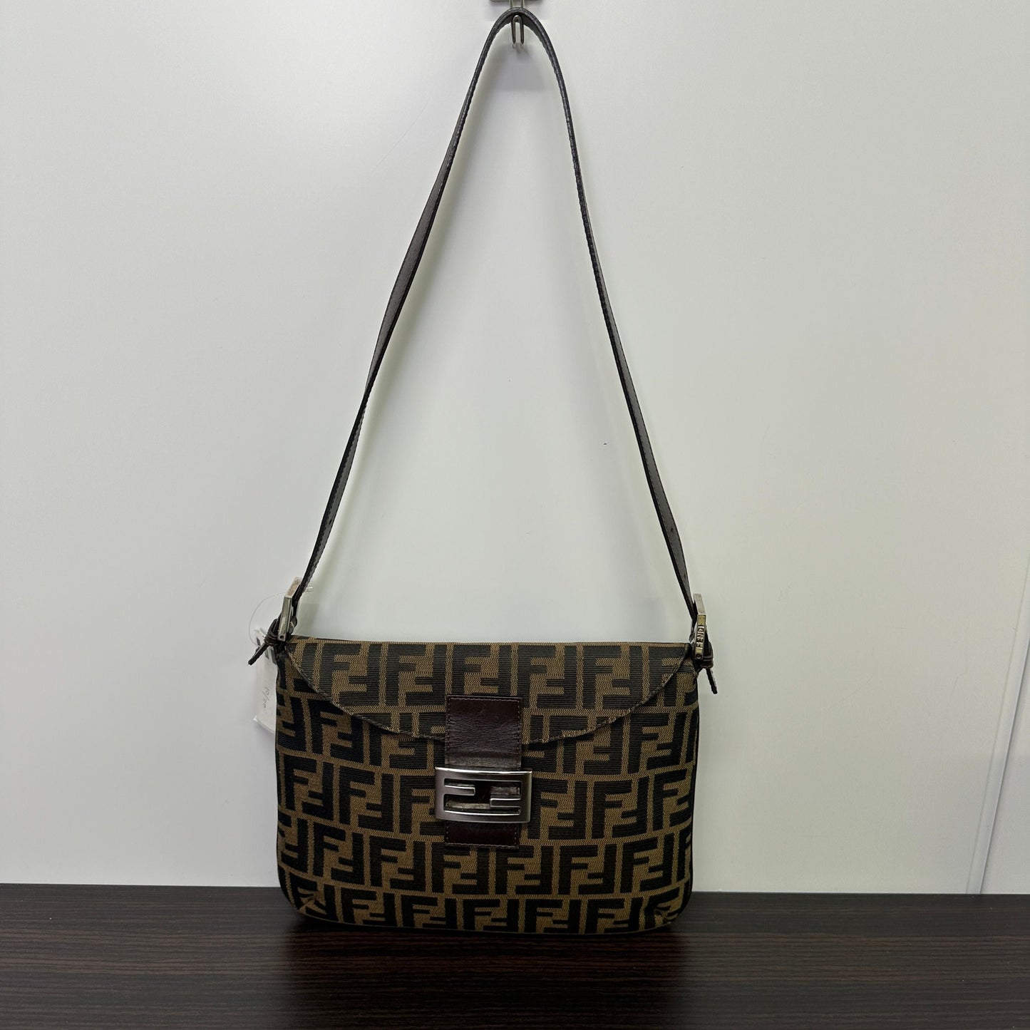 FENDI Zucca Mamma Baguette Shoulder Bag Canvas Leather LB123009