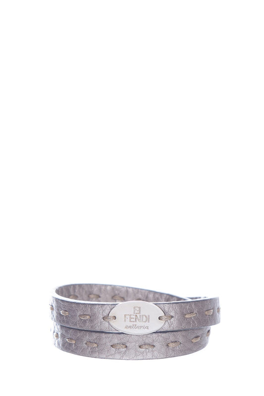 Fendi Grey Leather Selleria Bracelet
