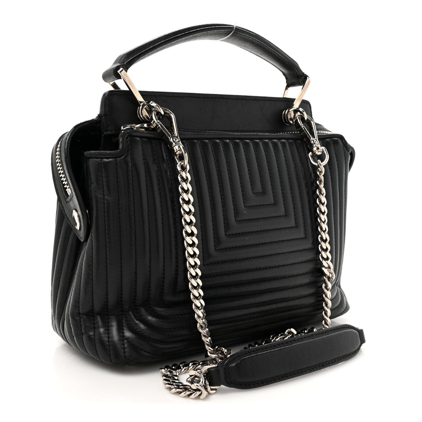Fendi Shiny Nappa Trapuntata Chain Small DotCom Chain Satchel Black