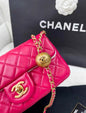 Chanel Rose Red Gold Ball Cf Large Mini Chain Bag
