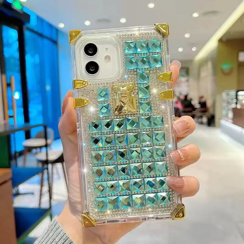 Luxury square Rhinestone transparent phone case for iphone