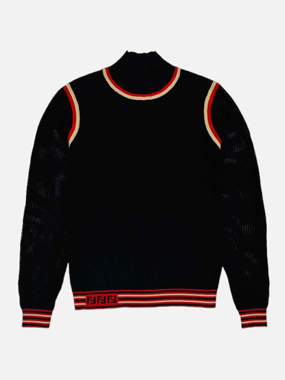 FENDI Knit Black Ribbed Size US 8 Jumper