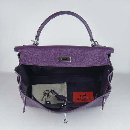 Luxury Hermes Kelly 32Cm Togo Leather Handbag 6108 Purple Silve