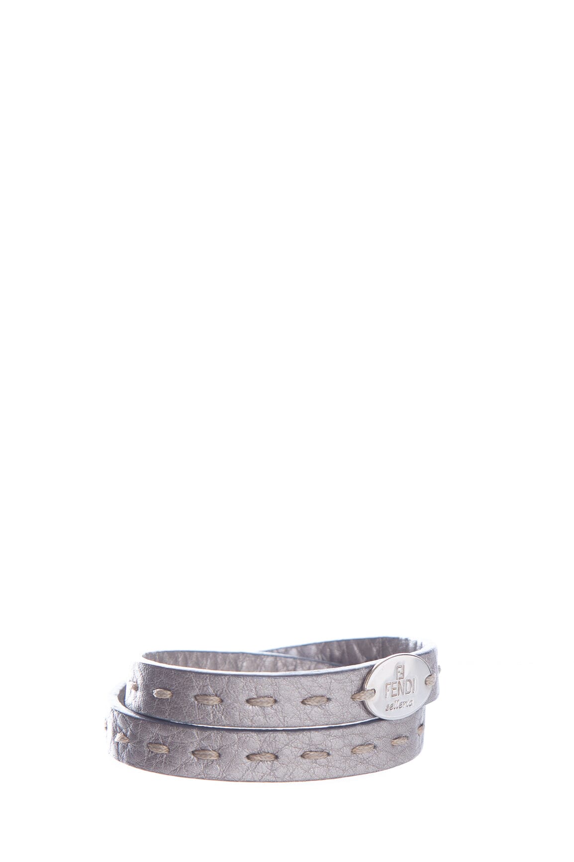 Fendi Grey Leather Selleria Bracelet