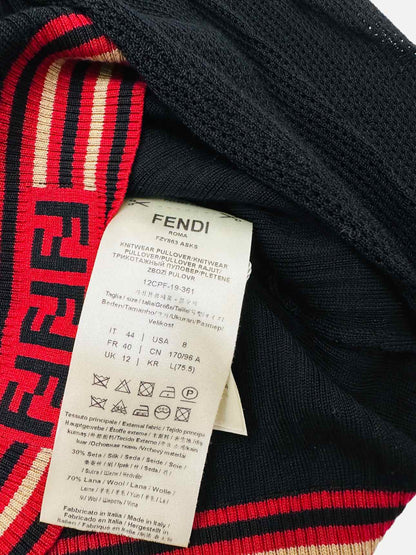 FENDI Knit Black Ribbed Size US 8 Jumper