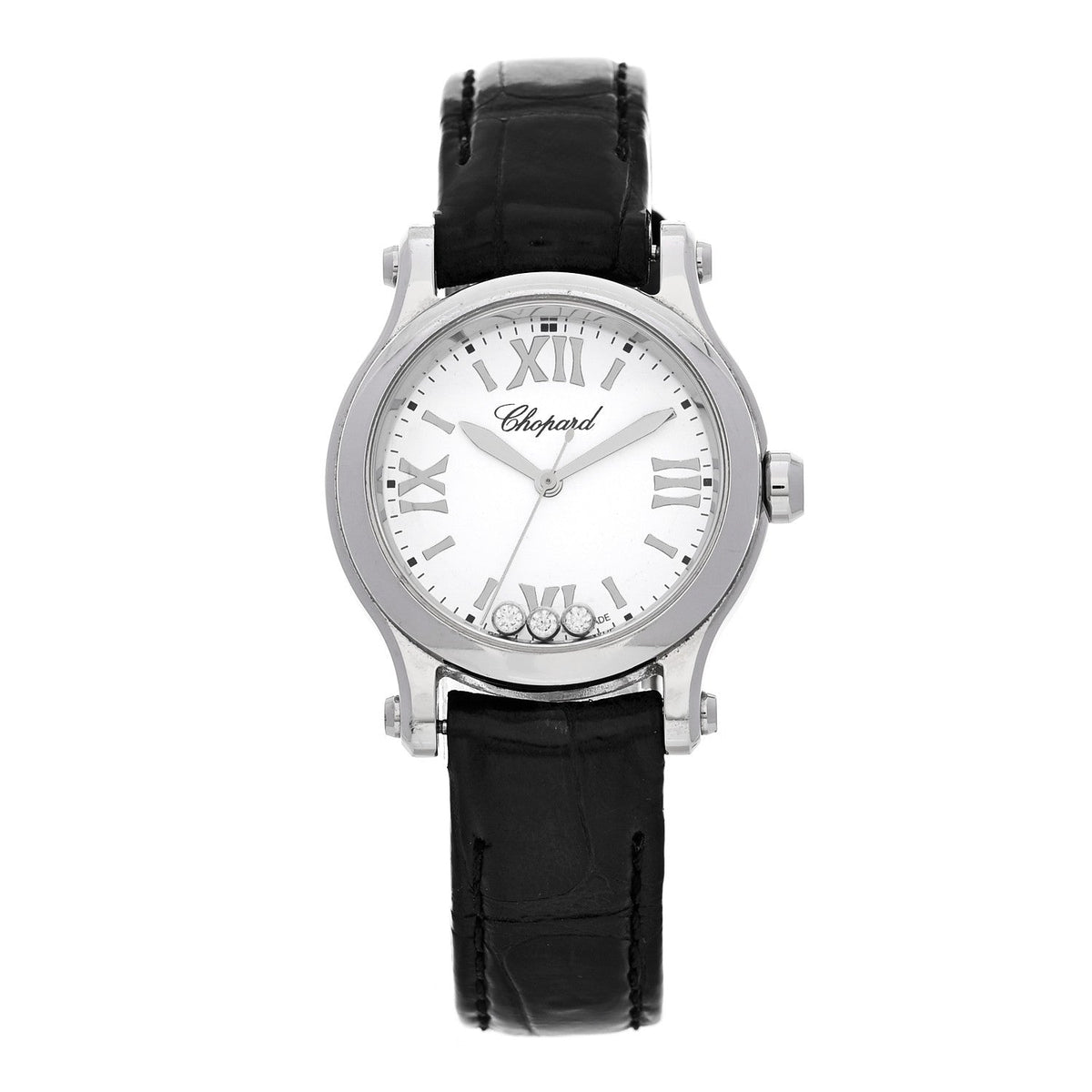 Stainless Steel Alligator 3 Diamond 30mm Happy Sport Quartz Watch