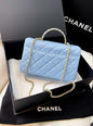 Chanel 23A Sky Blue Gold Hardware Chain Top Handle Quilted Leather Bag