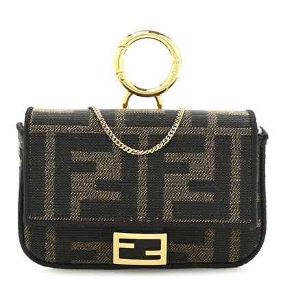 Fendi Fabric Jacquard FF 1974 Nano Baguette Charm Tobacco Moro Black