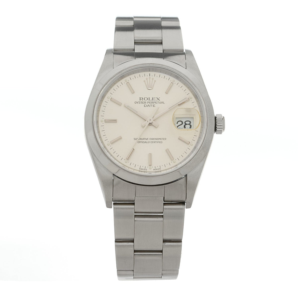 Stainless Steel 34mm Oyster Perpertual Date Watch Silver 15200