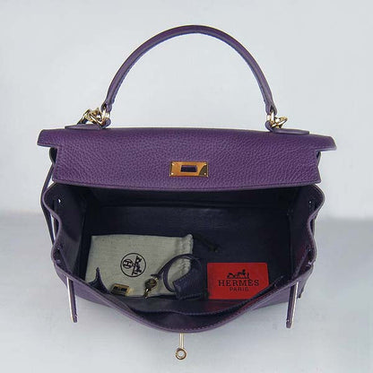 Luxury Hermes Kelly 32Cm Togo Leather Handbag 6108 Purple Golde
